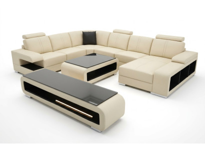 Nowoczesna kanapa narożna Żywy krajobraz Kanapa Tabela Kredens Sofa USB Zestaw narożny 3-częściowy.