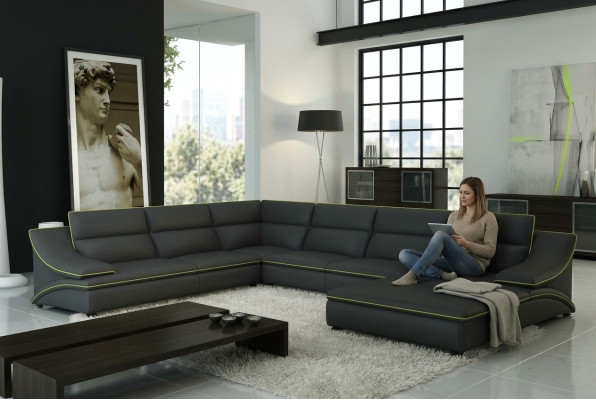 Narożnikowa kanapa z USB skórzana sofa Żywy krajobraz Couch Siedziba Narożnik Ustawić U Form EltmannG