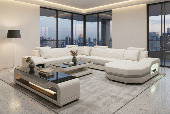 Skóra Sofa Kanapa Podkładka Narożnik Siedziba Ustaw Żywy krajobraz U Shape couchen +USB