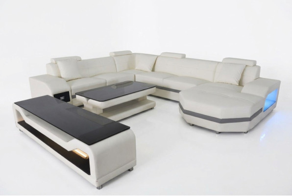 Skóra Sofa Kanapa Podkładka Narożnik Siedziba Ustaw Żywy krajobraz U Shape couchen +USB