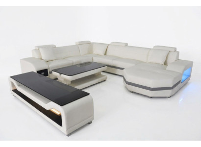 Skóra Sofa Kanapa Podkładka Narożnik Siedziba Ustaw Żywy krajobraz U Shape couchen +USB