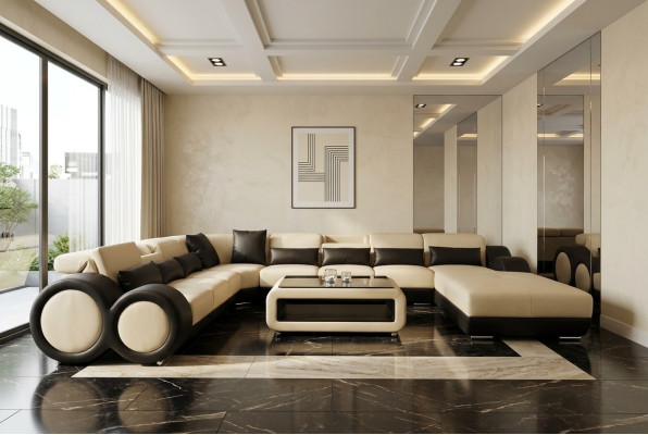 Skórzana sofa Żywy krajobraz Ustawić Design Nowoczesna Narożnik Sofa Kształt U G8035+USB