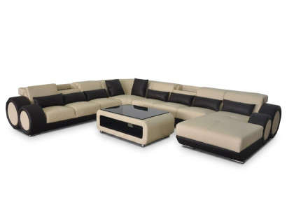 Skórzana sofa Żywy krajobraz Ustawić Design Nowoczesna Narożnik Sofa Kształt U G8035+USB