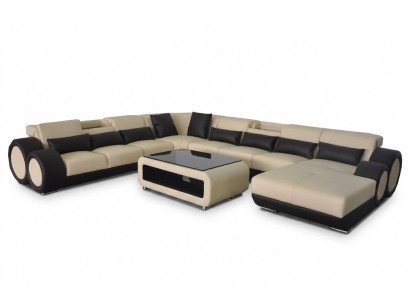Skórzana sofa Żywy krajobraz Ustawić Design Nowoczesna Narożnik Sofa Kształt U G8035+USB
