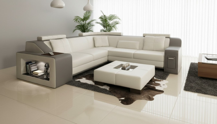 Narożnikowa kanapa Skóra Włókienniczy Sofa z USB Podkładka Żywy krajobraz L Ustawić Siedziba Isching