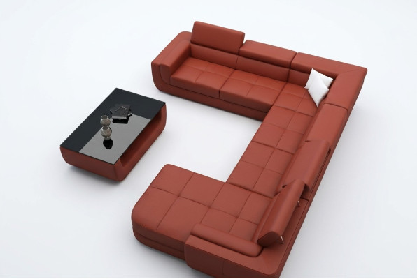 Podkładka Sofa skórzana Sofa + USB Żywy krajobraz U Form XXL Duża pomarańczowa kanapa Narożnikowa kanapa