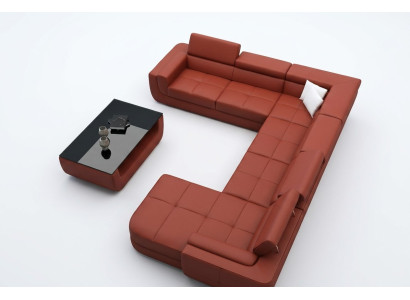 Podkładka Sofa skórzana Sofa + USB Żywy krajobraz U Form XXL Duża pomarańczowa kanapa Narożnikowa kanapa