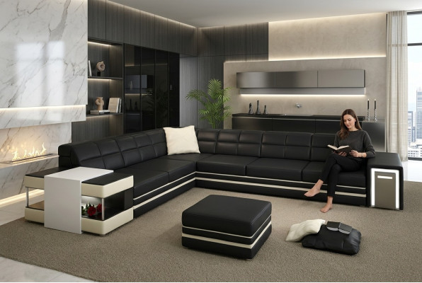 Narożnikowa kanapa Sofa USB Podkładka Skóra Żywy krajobraz Narożnik Ustawić LForm skórzana sofa 3026