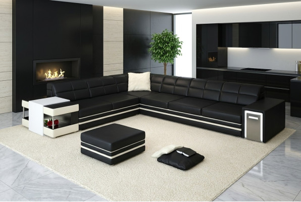 Narożnikowa kanapa Sofa USB Podkładka Skóra Żywy krajobraz Narożnik Ustawić LForm skórzana sofa 3026