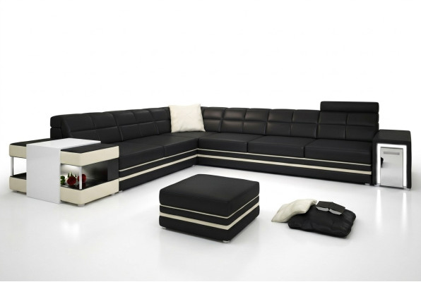 Narożnikowa kanapa Sofa USB Podkładka Skóra Żywy krajobraz Narożnik Ustawić LForm skórzana sofa 3026