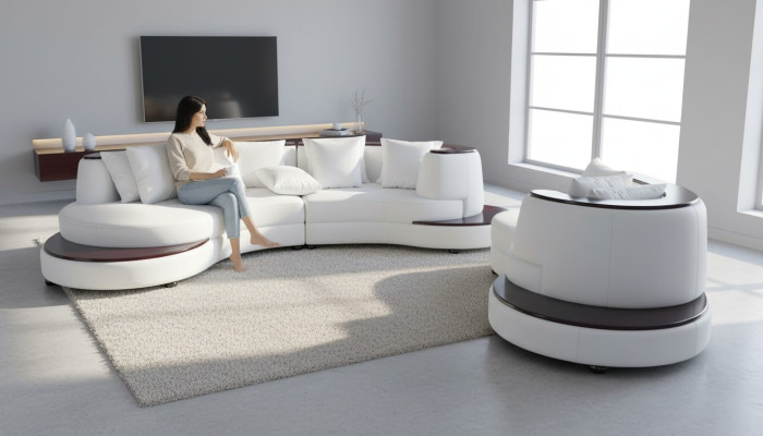 Luxury Okrągły Living Narożnik Skóra Ustawić Krajobraz Podkładka Narożnik XXL Okrągły Sofa USB