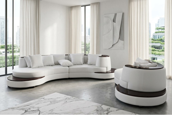 Luxury Okrągły Living Narożnik Skóra Ustawić Krajobraz Podkładka Narożnik XXL Okrągły Sofa USB