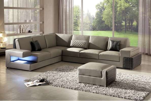 Nowoczesna Narożnikowa kanapa + USB Podkładka Siedziba Skóra Design Sofa Ustawić Żywy krajobraz Nowy