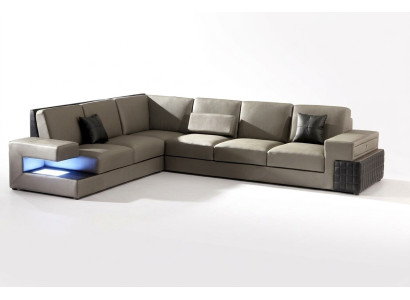 Nowoczesna Narożnikowa kanapa + USB Podkładka Siedziba Skóra Design Sofa Ustawić Żywy krajobraz Nowy