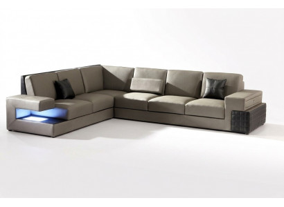 Nowoczesna Narożnikowa kanapa + USB Podkładka Siedziba Skóra Design Sofa Ustawić Żywy krajobraz Nowy