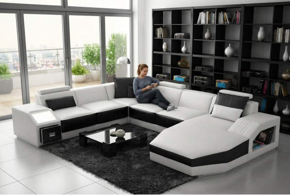Żywy krajobraz Narożnikowa kanapa Design Sofa z USB Podkładka Siedziba Narożnik U Form Biały PHM110