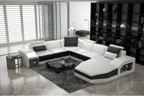 Żywy krajobraz Narożnikowa kanapa Design Sofa z USB Podkładka Siedziba Narożnik U Form Biały PHM110