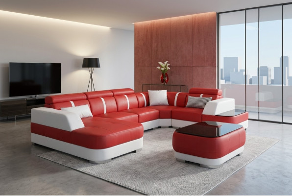 Design Narożnik Couch Siedziba Skóra Podkładka Narożnik Ustawić Żywy krajobraz Sofa z USB