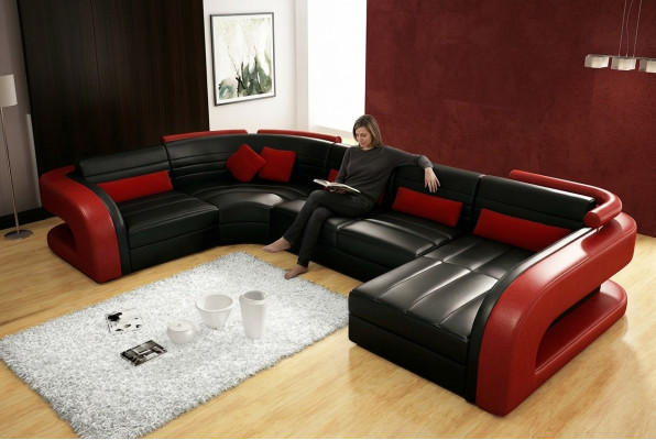 Skórzana sofa USB Żywy krajobraz Garnitue tapicerowana narożnikowa sofa U w kształcie Bergamo