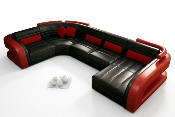 Skórzana sofa USB Żywy krajobraz Garnitue tapicerowana narożnikowa sofa U w kształcie Bergamo