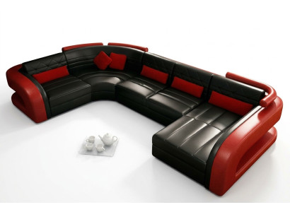 Skórzana sofa USB Żywy krajobraz Garnitue tapicerowana narożnikowa sofa U w kształcie Bergamo