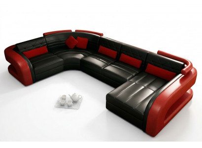 Skórzana sofa USB Żywy krajobraz Garnitue tapicerowana narożnikowa sofa U w kształcie Bergamo