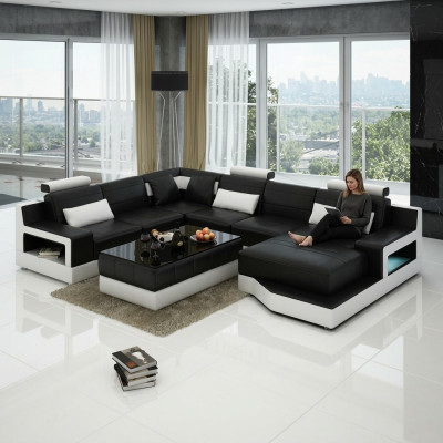 Skórzana sofa Narożnikowa kanapa z USB Design Ustawić Żywy krajobraz Narożnik Siedziba Podkładka Ulm