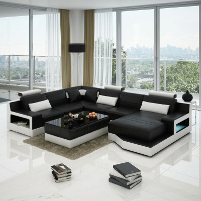 Skórzana sofa Narożnikowa kanapa z USB Design Ustawić Żywy krajobraz Narożnik Siedziba Podkładka Ulm