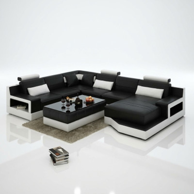 Skórzana sofa Narożnikowa kanapa z USB Design Ustawić Żywy krajobraz Narożnik Siedziba Podkładka Ulm