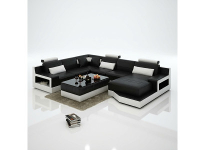 Skórzana sofa Narożnikowa kanapa z USB Design Ustawić Żywy krajobraz Narożnik Siedziba Podkładka Ulm
