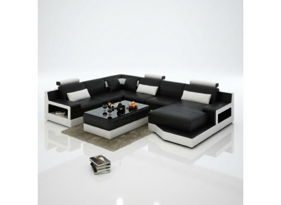 Skórzana sofa Narożnikowa kanapa z USB Design Ustawić Żywy krajobraz Narożnik Siedziba Podkładka Ulm