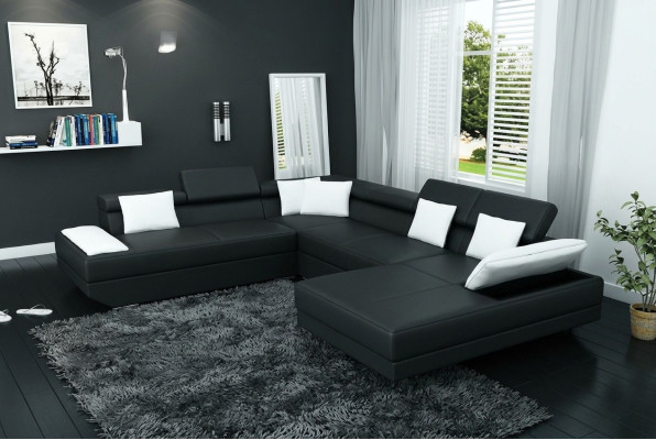 Skórzana sofa sofa z USB Podkładka Narożnik Ustaw Żywy krajobraz XXL Duża Narożnikowa kanapa 2719D