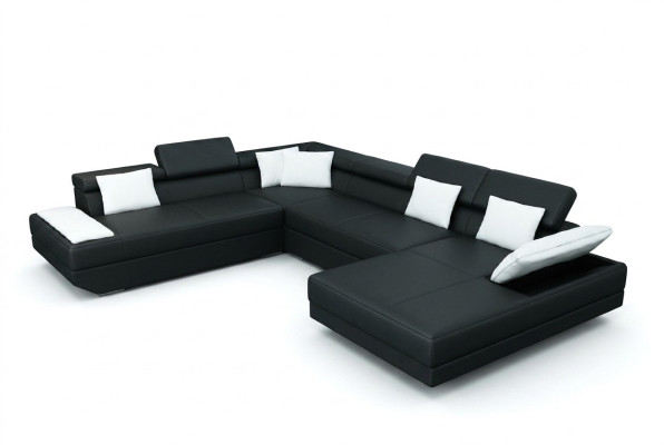 Skórzana sofa sofa z USB Podkładka Narożnik Ustaw Żywy krajobraz XXL Duża Narożnikowa kanapa 2719D
