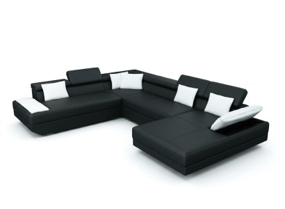 Skórzana sofa sofa z USB Podkładka Narożnik Ustaw Żywy krajobraz XXL Duża Narożnikowa kanapa 2719D
