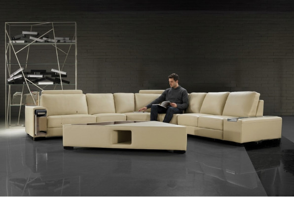 Skórzana sofa Narożnikowa kanapa Sofa z USB, Design Siedziba Podkładka Ustawić Żywy krajobraz 2348