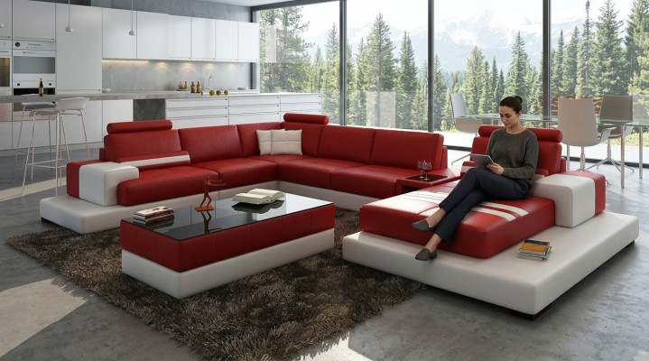 Żywy krajobraz Couch Podkładka Narożnik Ustawić Sofa skórzana z USB, Narożnikowa kanapa Nowość 2725A