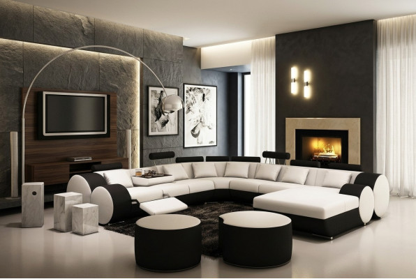 Designerska skórzana sofa z USB XXL Żywy krajobraz Big Sofa narożnik tapicerowany Narożnikowa kanapa Relaks