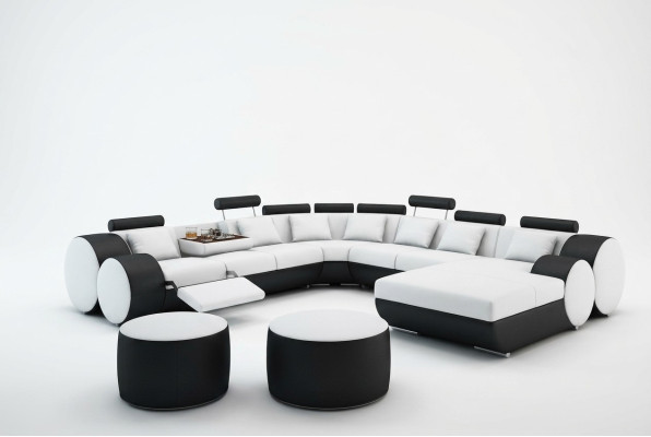 Designerska skórzana sofa z USB XXL Żywy krajobraz Big Sofa narożnik tapicerowany Narożnikowa kanapa Relaks