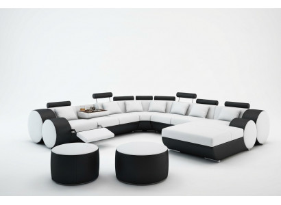 Designerska skórzana sofa z USB XXL Żywy krajobraz Big Sofa narożnik tapicerowany Narożnikowa kanapa Relaks
