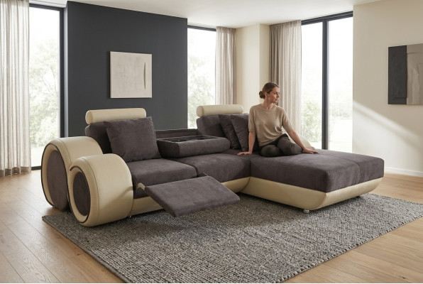 Narożnikowa kanapa Design Podkładka Skóra narożnik Zestaw narożny Sofa Żywy krajobraz z USB