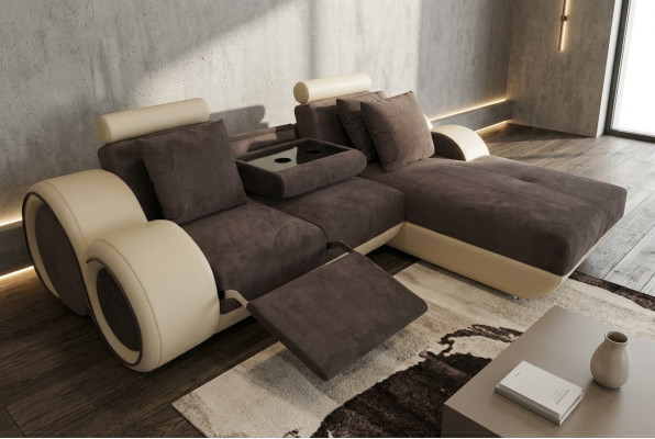 Narożnikowa kanapa Design Podkładka Skóra narożnik Zestaw narożny Sofa Żywy krajobraz z USB