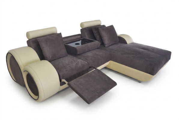 Narożnikowa kanapa Design Podkładka Skóra narożnik Zestaw narożny Sofa Żywy krajobraz z USB