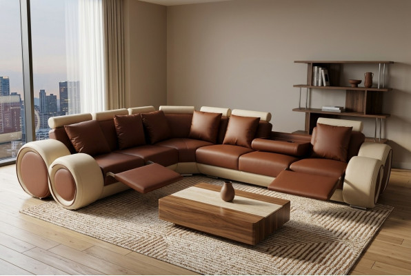 Design Skóra Podkładka XXL Siedziba Pokój Sofa z USB Design Narożnik Ustawić Sofy Nowe