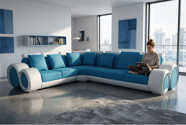 Design Skóra Podkładka XXL Siedziba Pokój Narożnik Living Sofa + USB Designer Ustawić Sofy