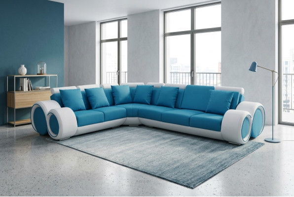 Design Skóra Podkładka XXL Siedziba Pokój Narożnik Living Sofa + USB Designer Ustawić Sofy