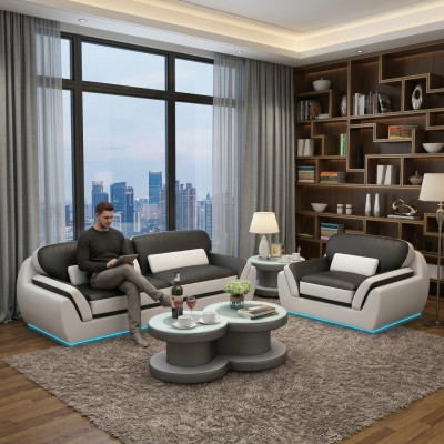 Sofa skórzana z USB Zestaw sofowy 3+1 miejsce do siedzenia Ustawić Design Nowoczesna Sofa Nowa G8038D
