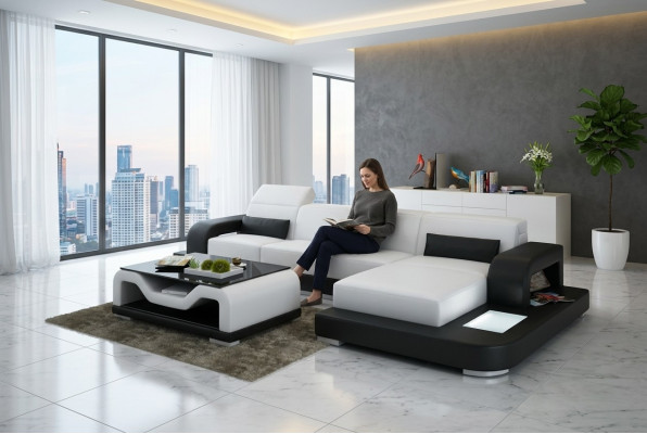 Skórzana sofa z USB Żywy krajobraz Narożnikowa kanapa Narożnik Ustaw Couch Design Sofa G8006C