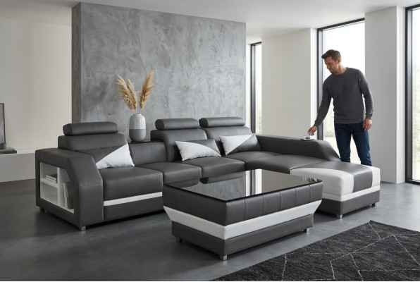 Skóra Narożnik Sofa z USB,Ustaw Narożnik Sofy Kanapy Podkładka Żywy krajobraz Luxury