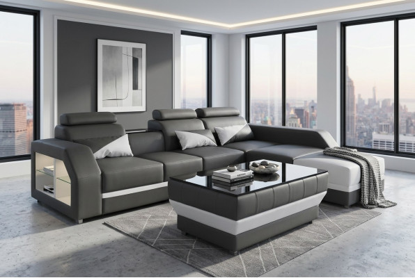 Skóra Narożnik Sofa z USB,Ustaw Narożnik Sofy Kanapy Podkładka Żywy krajobraz Luxury