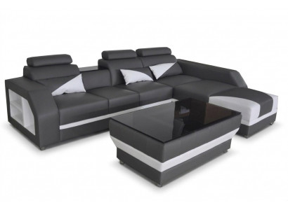 Skóra Narożnik Sofa z USB,Ustaw Narożnik Sofy Kanapy Podkładka Żywy krajobraz Luxury
